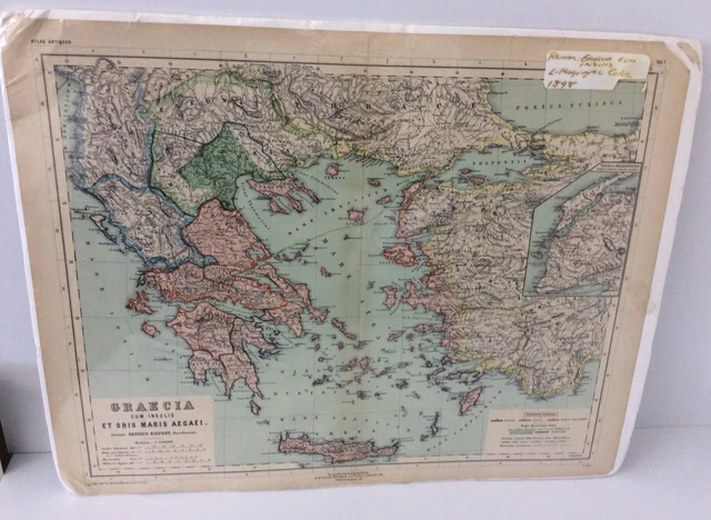 1898 Antique Lithographic Map Greece Crete Greek Islands Dietrich Reimer