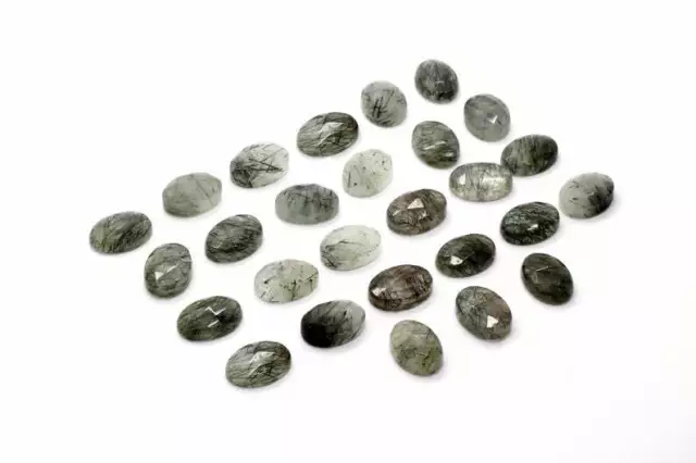 Black Rutile Quartz Oval Checker Cut Loose Gemstone Size 8x10mm To 10x14mm