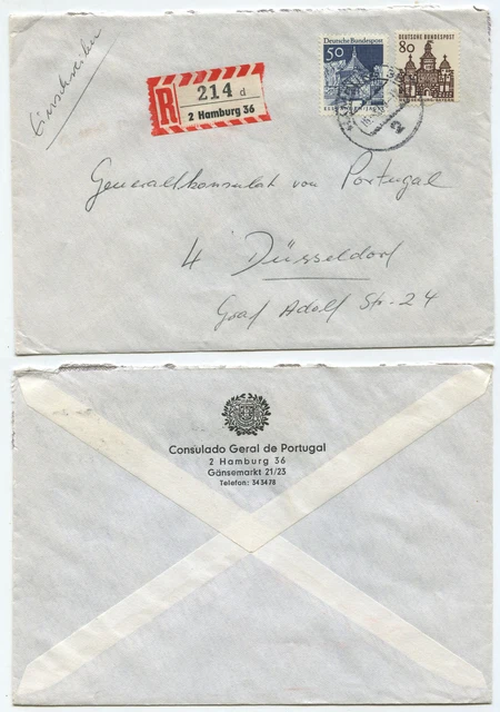 33963 - Mi.Nr. 461 und 495 - Einschreiben- Konsulat Portugal Hamburg, Düsseldorf