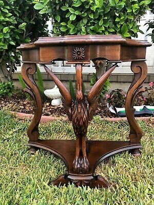 Vintage Art Deco Wooden Carved Bird Figure Table With Marble Top 25 " Tall