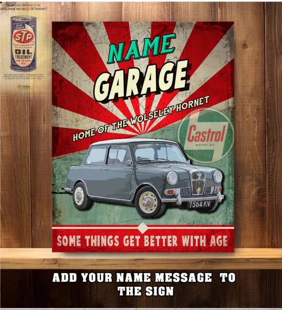 Personalised Wolseley Hornet Garage Workshop Shed Vintage Wall Sign Gift CS39