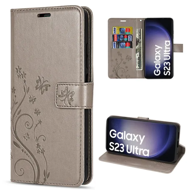 Étui Portable pour Samsung Galaxy S23 Ultra Téléphone Fleurs Coque Rabattable