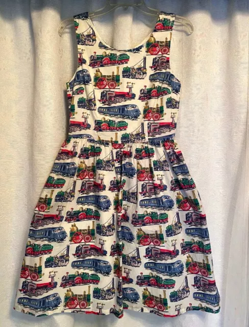 Cath Kidston Train Dress, pockets, 100%Cotton, lined, 8 (UK), new without tags