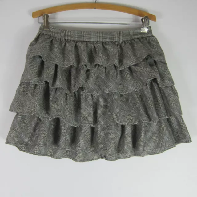 J. Crew Womens 0 Glen Plaid Tiered Ruffle Wool Short Skirt $128 Black Gray Small