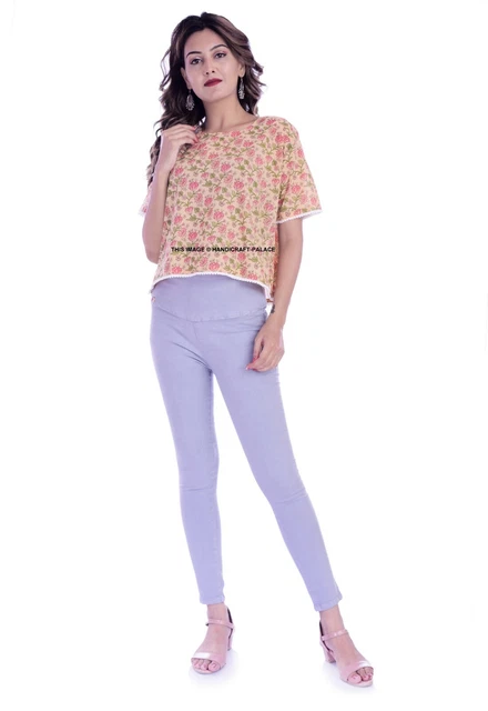 Donna Top Corto Canotta Stampa Floreale Manica Camicie Indiano Sexy Camicetta
