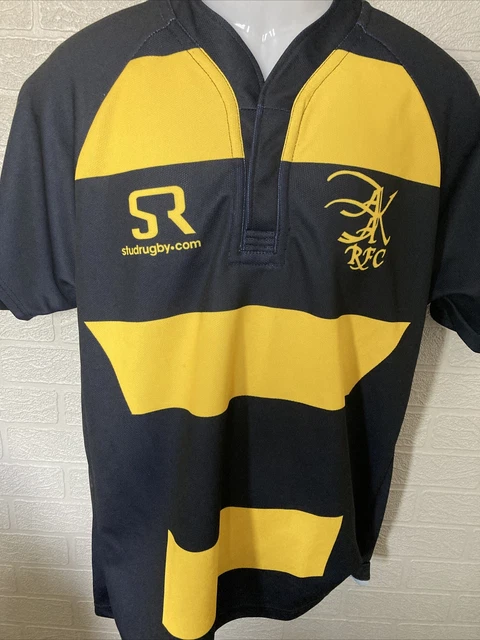 Camicia da rugby da uomo. Camicia da rugby a borchie gialla e nera, taglia large.