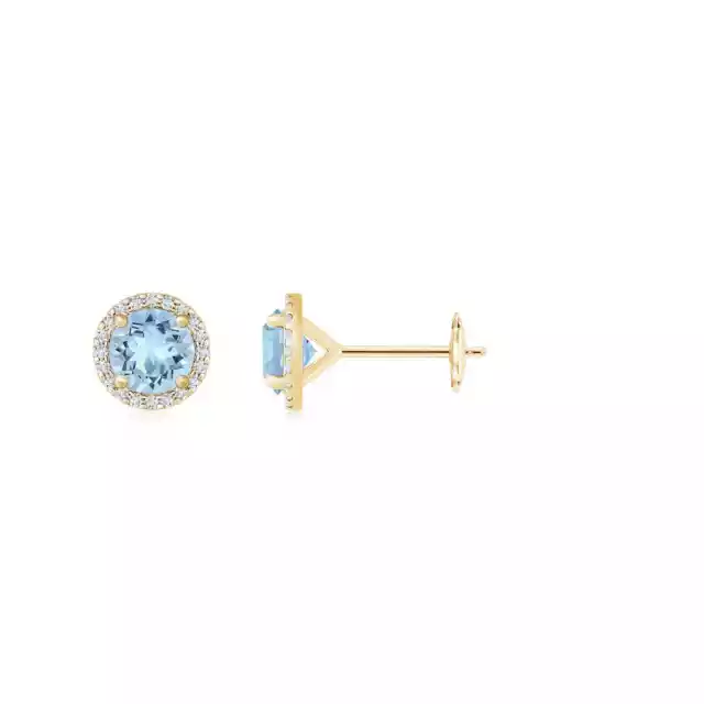 ANGARA Classic Aquamarine and Diamond Halo Stud Earrings in 14K Yellow Gold