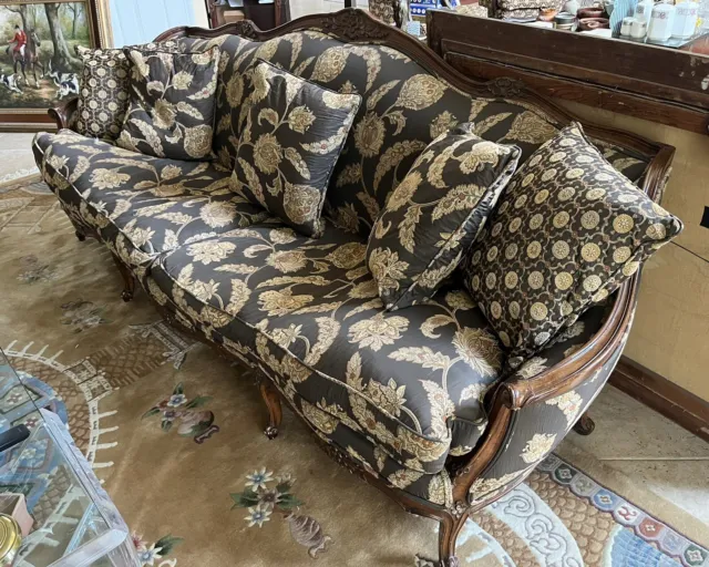 Antique Carved Walnut Victorian Sofa , custom fabric   comfortabe seating