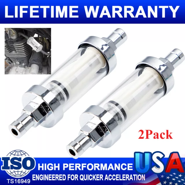 2X 3/8" Inline Fuel Filter Clear View Glass Reusable Washable For Motorcycle Car