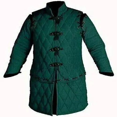 Medieval Thick Padded Full Sleeves Gambeson,Coat Aketon Jacket Armor, Cotton Fab