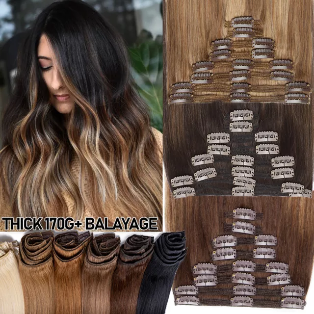 CLEARANCE Balayage 100% Real Remy Clip In Human Hair Extensions Thick Full Head