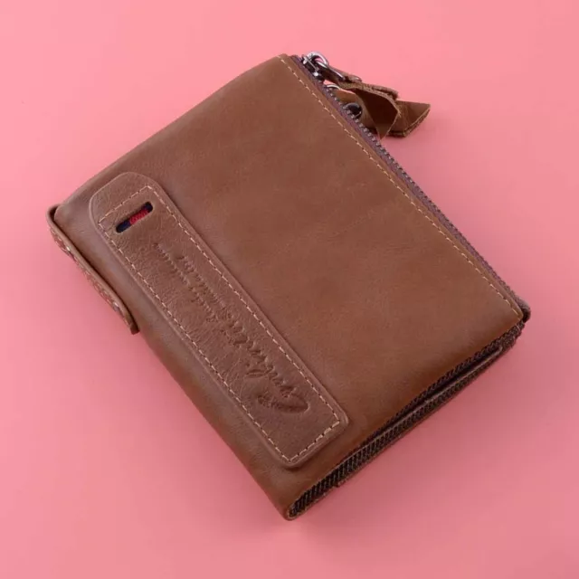 Unisex Holder Leather RFID Blocking Zip Pocket Lady Men Wallet Credit Card Case