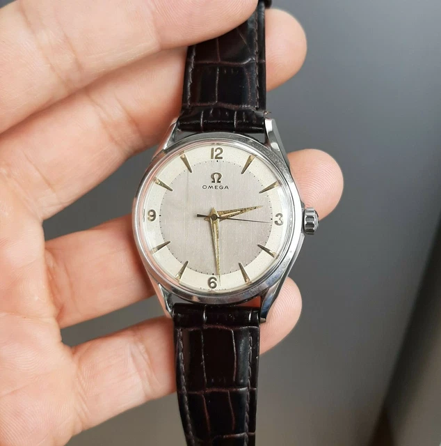 Vintage 1950’s Big 36mm Steel Omega Cal 283 Two Tone Dial