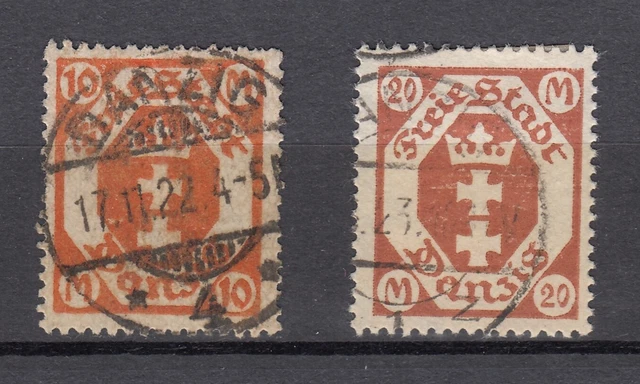 Danzig, 10 und 20 Mark, Freie Stadt Danzig,  Minr. 110/11, gestempelt