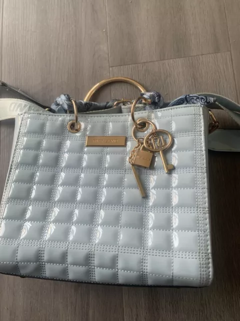 RIVER ISLAND LIGHT Blue Patent Box Tote Bag Vgc 18.00 PicClick UK