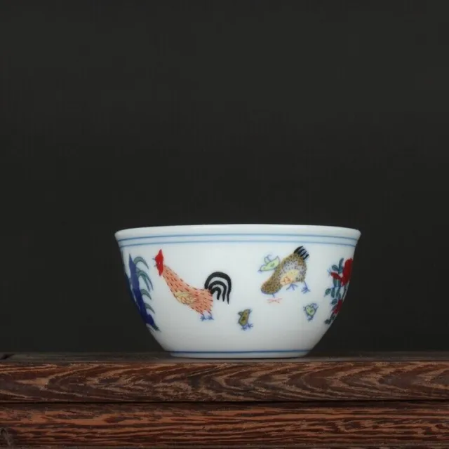 2.6" China Jingdezhen Doucai Contrasting Colors Porcelain Cock Cups
