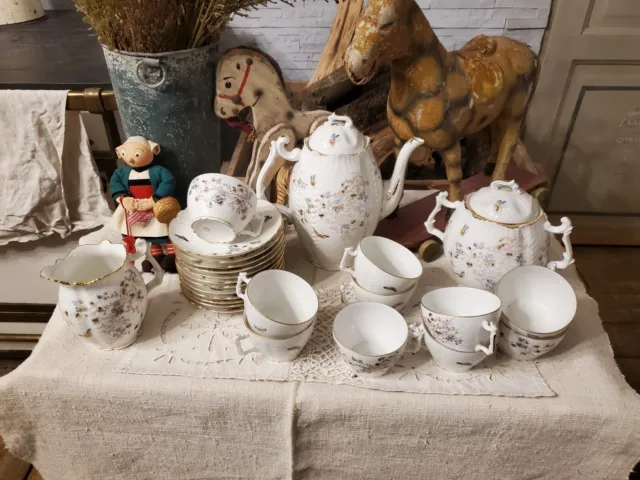 Service à café ou thé en porcelaine fine de Limoges 10 tasses ancien 3 étoiles
