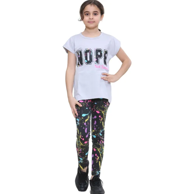 Girls Top Kids Short sleeves Nope Print Splash Tank Top T Shirt & Legging Set