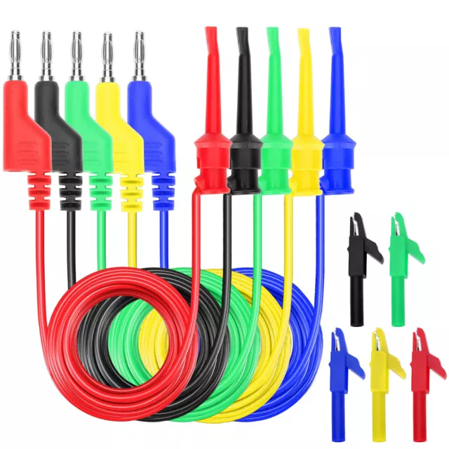 5PCS 4mm Stackable Banana Plug to Test Hook Leads Alligator Clips for Multimeter