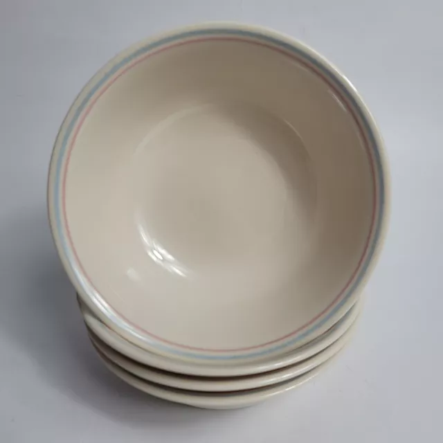 FOUR Corning Corelle English Breakfast Cereal Bowls Ivory with Pink & Blue Lines