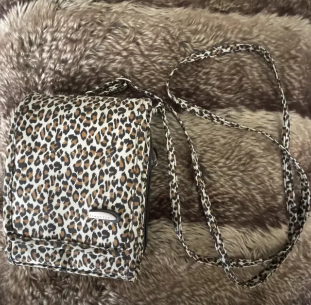 TRAVELON  Leopard Crossbody Travel Bag Organizer Adj Straps Purse Magnetic EUC