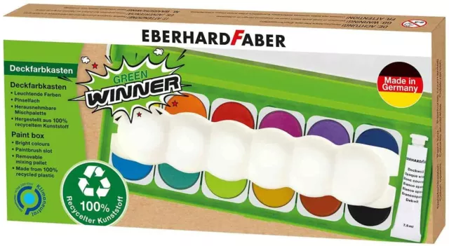 Eberhard Faber 578313 Green Winner Deckfarbkasten mit 12 Farben Deckweiß Pinsel