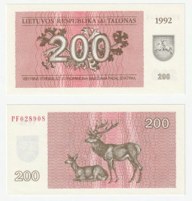 LITHUANIA 200 Talonas Banknote (1992) P.43a - UNC