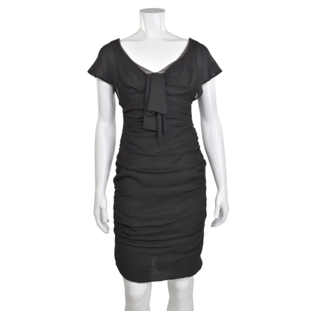 *FINAL MARKDOWN!* Nanette Lepore Black Ruched V-Neck Cocktail Sheath Dress sz 4