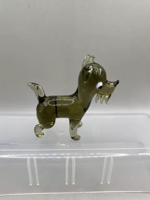 Miniature Hand Blown Glass Brussels Griffon Figurine Vintage