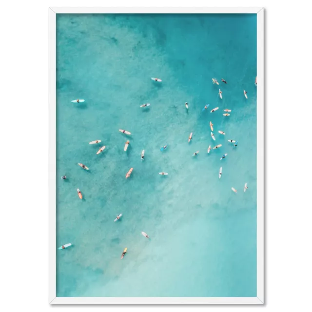 Aerial Ocean Surfers Art Print. Surfboards from Above. Ocean Poster | BOC-60