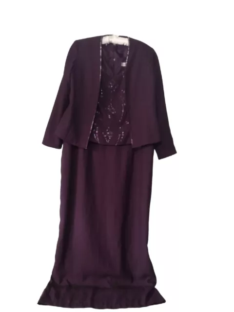 Vtg Nebiani Size 8 2 Piece Long Beaded Gown Jacket Plum Peplum Leg Slit Formal