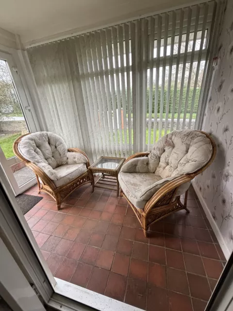 Cane Conservatory Furniture 2 Armchairs & Coffee Table