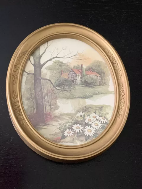 VINTAGE PAIR OF Home Interiors Bird Flowers Matted Gold Oval