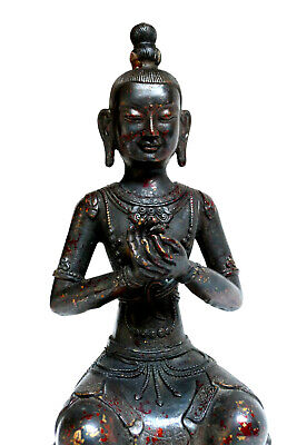 Ancien Rare et Grand Bouddha Siddharta bronze laque Tibet Chine H39cm ca3,162kg