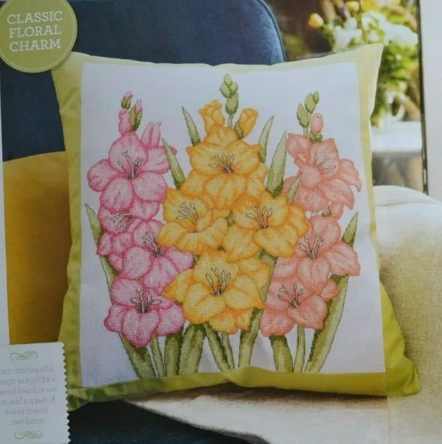 Gorgeous Blossoming Gladioli Flowers Sampler Cushion Cross Stitch Chart
