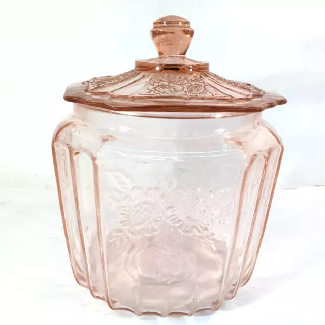 Anchor Hocking Pink Depression Glass MAYFAIR OPEN ROSE Cookie/Biscuit Jar w/Lid