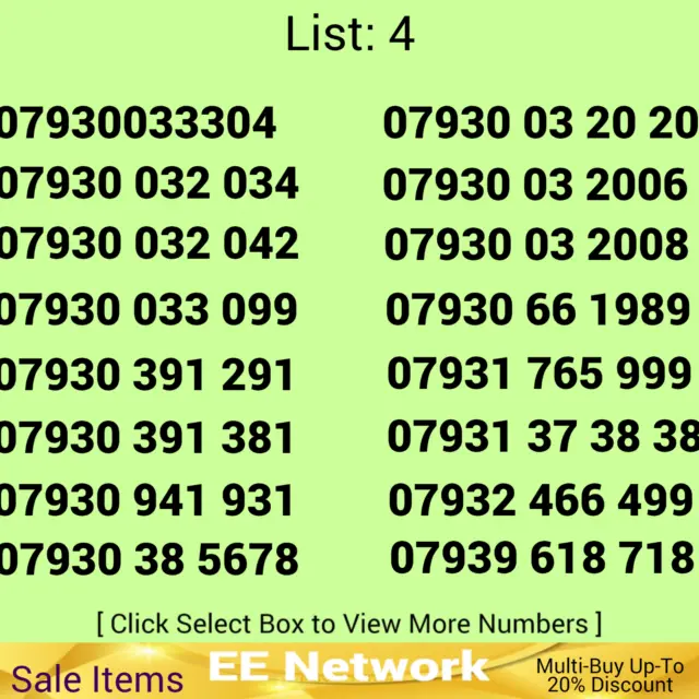 EASY MOBILE NUMBER GOLD EE PAY AS YOU GO SIM CARD UK GOLDEN PLATINUM VIP List: 4