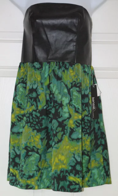 Nwt Kensie Womens 6 S Strapless Green Black Faux Leather Dress Club Party