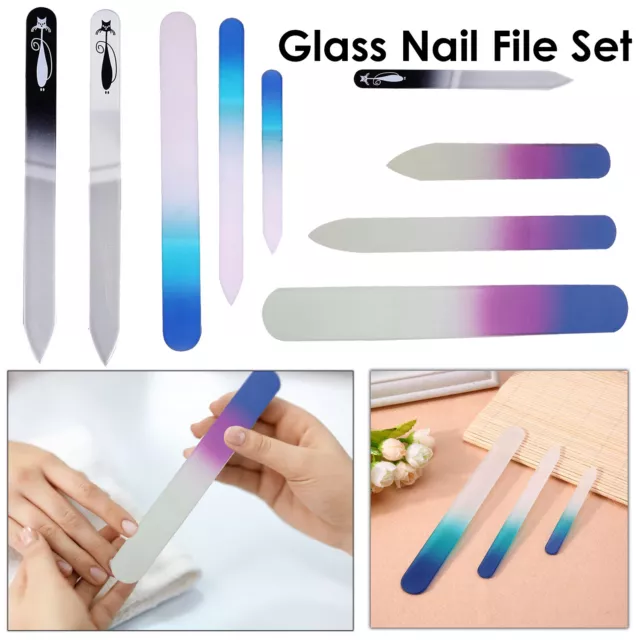 Crystal Glass Nail File Set Manicure Pedicure Arts Tool Home Salon Travel Kit