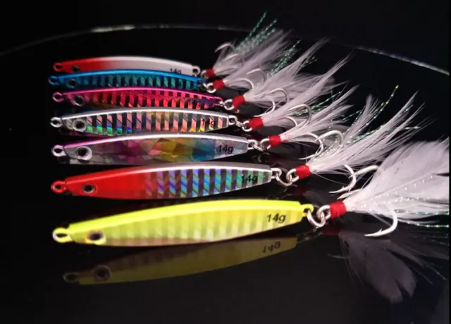 6pcs Metal Fishing Jig Lures Offshore Jigging Slow Lures Feather Treble Hooks