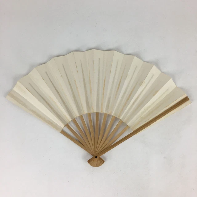 Japanese Folding Fan Vtg Sensu Bamboo Frame White Plain Paper 4D622