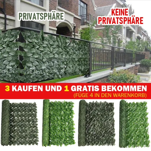 0.5*1M Künstlich Efeu Blatt Hecke Grün Kunstpflanzen Sichtschutz Garten Deko