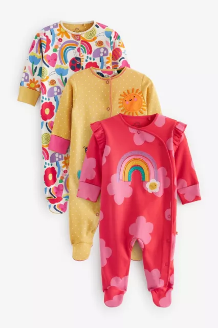 Baby Girls Bright Footed Sleepsuits 3 Pack Yellow Babygrows Newborn 7lbs BNWT