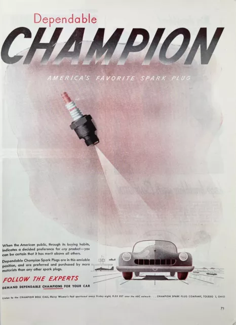1947 Champion Spark Plug Abstract Automobile Wall Decor Art 40s Vintage Print Ad