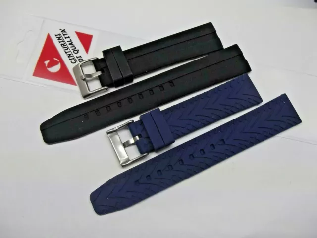 cinturini silicone XL lunghi nero blu diver ansa dritta 20-22-24mm watch strap