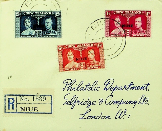 Niue Neuseeland 1937 Vor WWII Ovpt 3v KGVI, Qe Auf Regd Abdeckung nach London GB