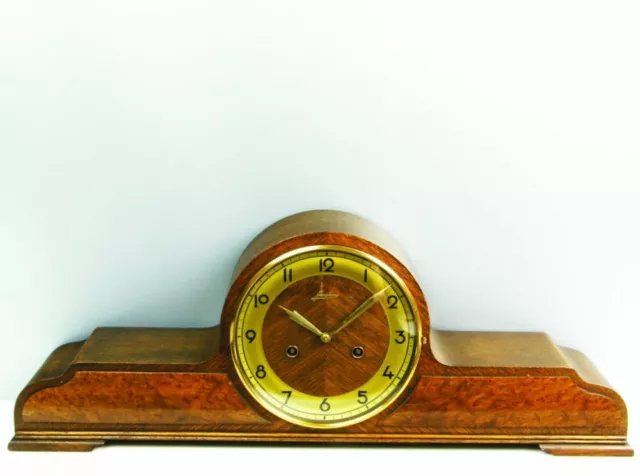 Junghans Pure  Art Deco  Chiming Mantel Clock  Black Forest With  Pendulum 2