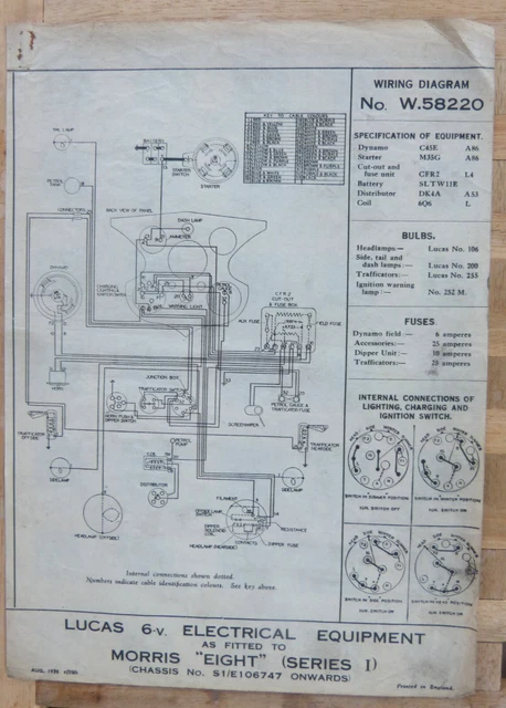 LUCAS WIRING DIAGRAM Morris 8-10 Cwt Vans (1936) £3.75 - PicClick UK