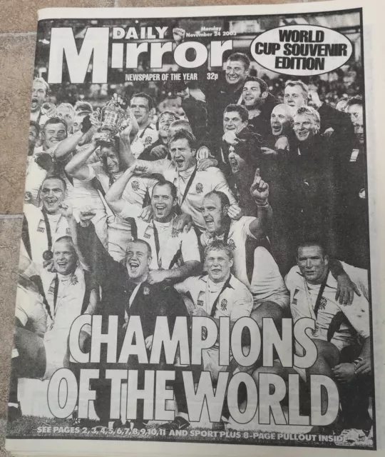 ENGLAND Rugby World Cup Winner Final Newspaper 2003 Ball Union France Old Retro