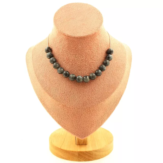 Collier 15 perles Labradorite 8 mm. Chaine en acier inoxydable Collier femmes,